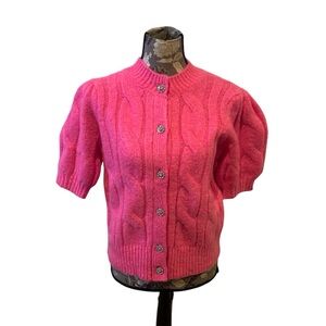 Pink Cable Knit Women's Puff Sleeve Sweater size small 4/6